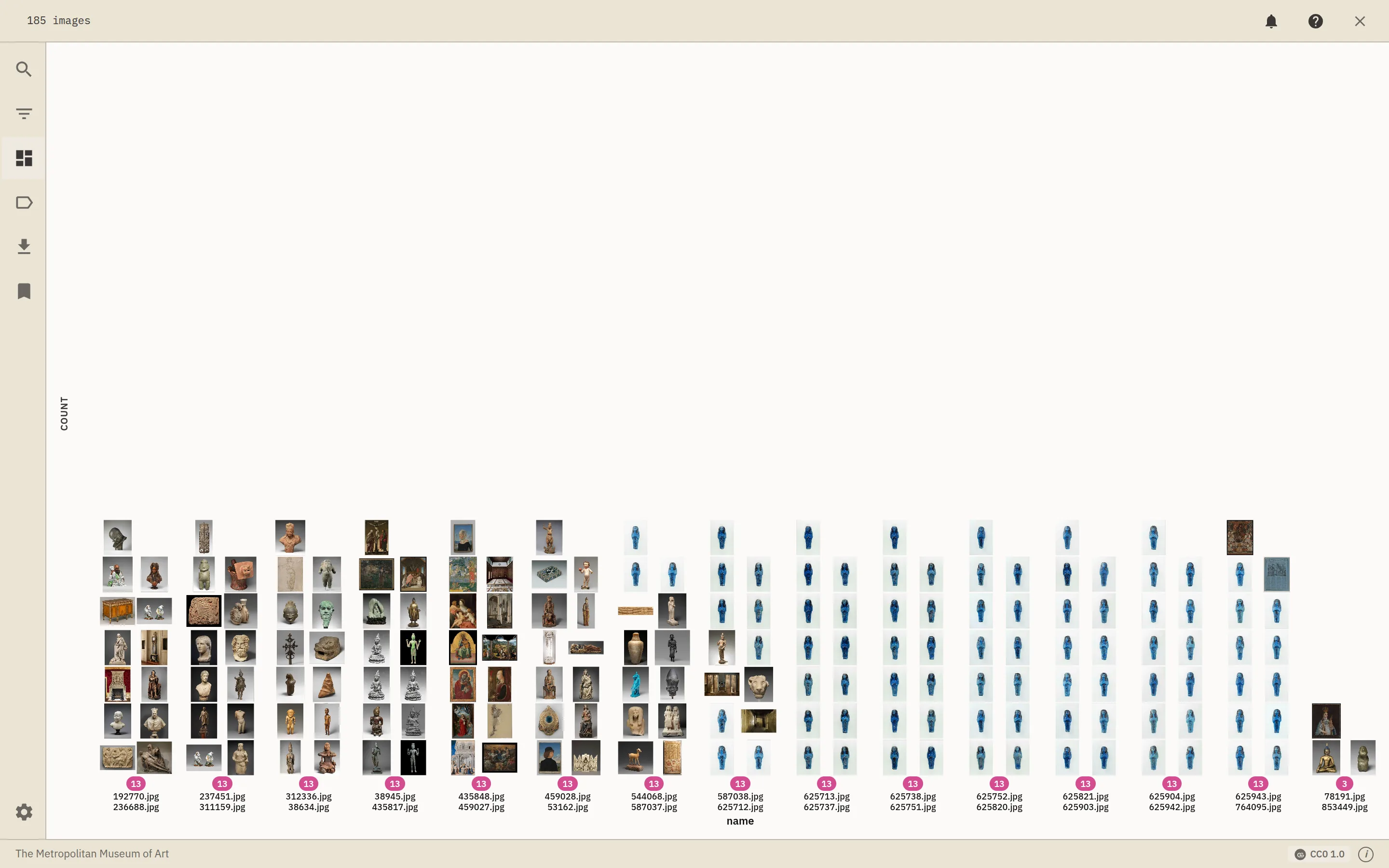 The Graph view binning images into stacked columns by a field