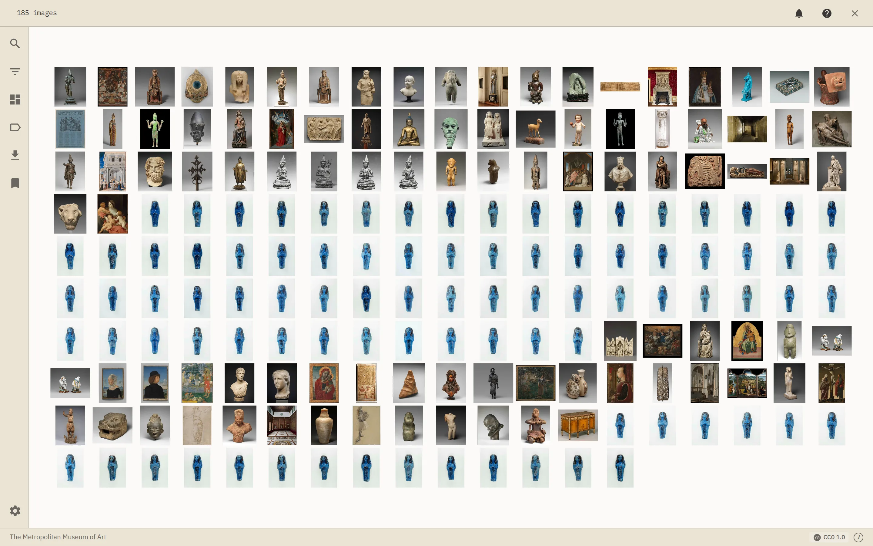 A Zegami grid view showing a wall of Met Museum images