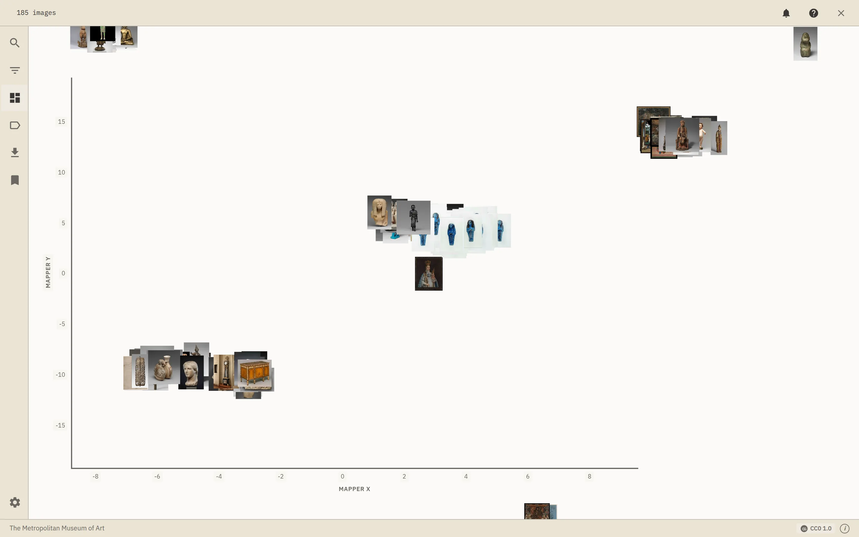 The Scatter view plotting images on UMAP X/Y axes, with similar images clustered